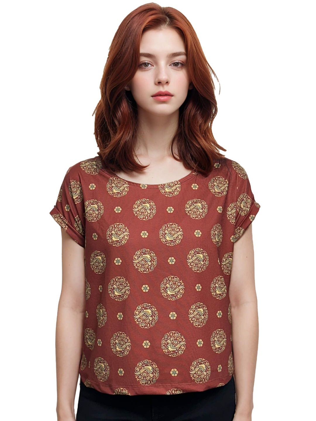 

MAATIR DESIGNS Women Printed Top, Maroon