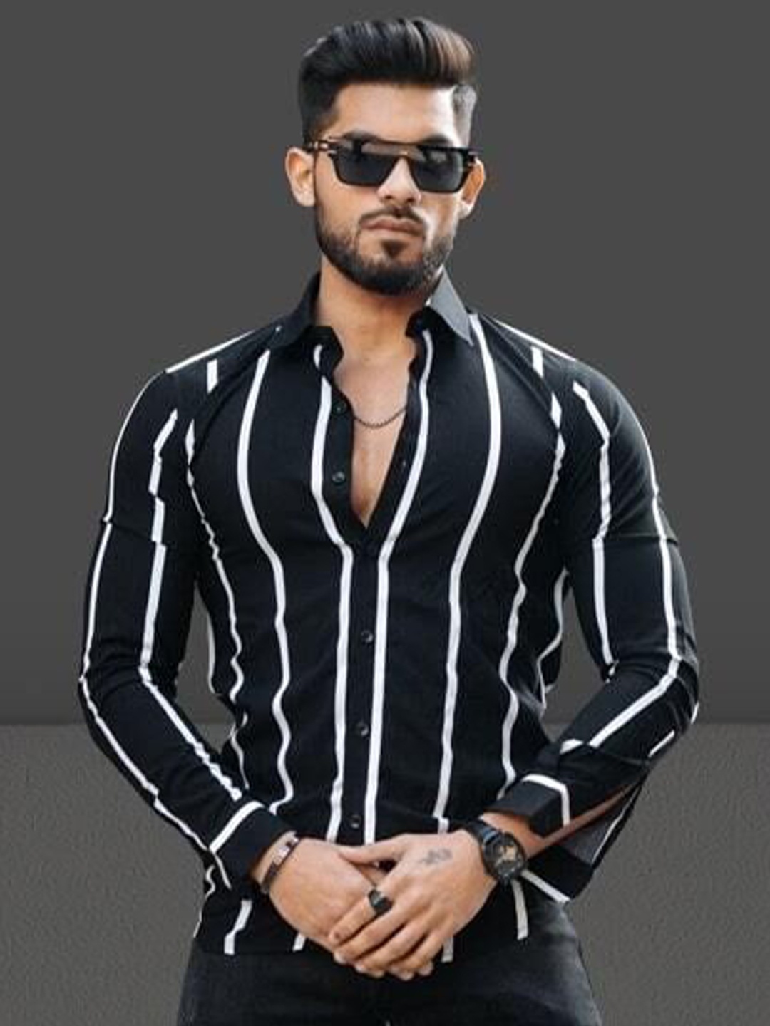 

Metronaut Men Opaque Striped Casual Shirt, Black