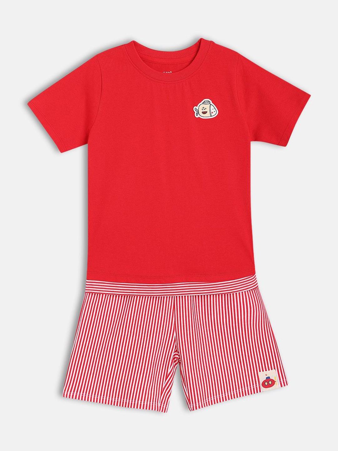 

MINI KLUB Boys Half Sleeves Round Neck Pure Cotton T-shirt With Shorts, Red