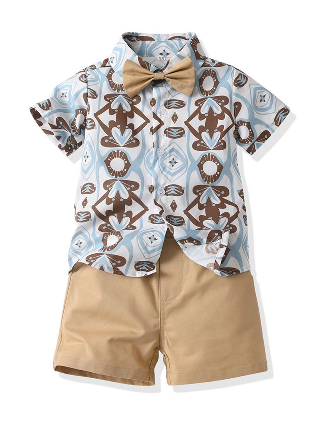 

StyleCast x Revolte Boys Printed Shirt Collar Pure Cotton Shirt with Shorts, White