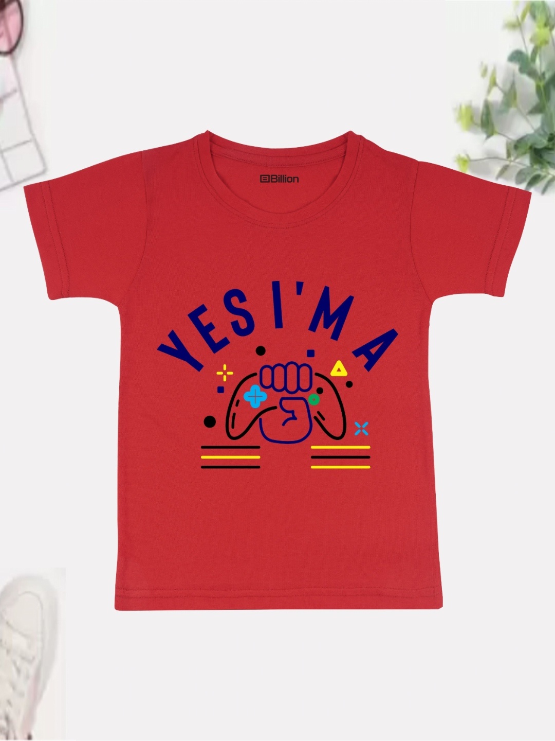 

Billion Boys Printed Bio Finish Applique T-shirt, Red