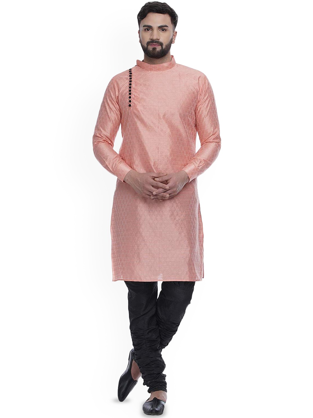

VEERA PARIDHAAN Floral Woven Design Mandarin Collar Jacquard Straight Kurta, Pink