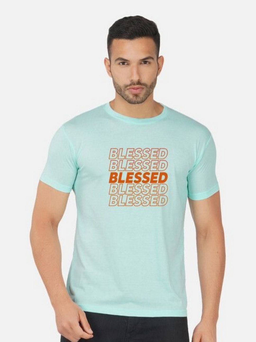 

Moda Rapido Men Printed Bio Finish Applique T-shirt, Turquoise blue