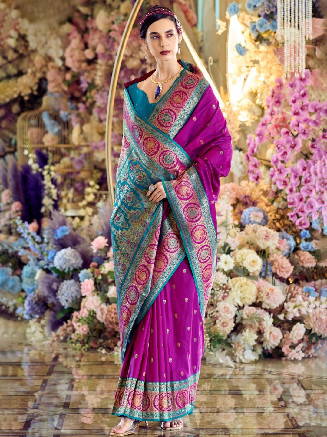 

DEVATITHI Purple Pure Soft Banarasi Silk Saree