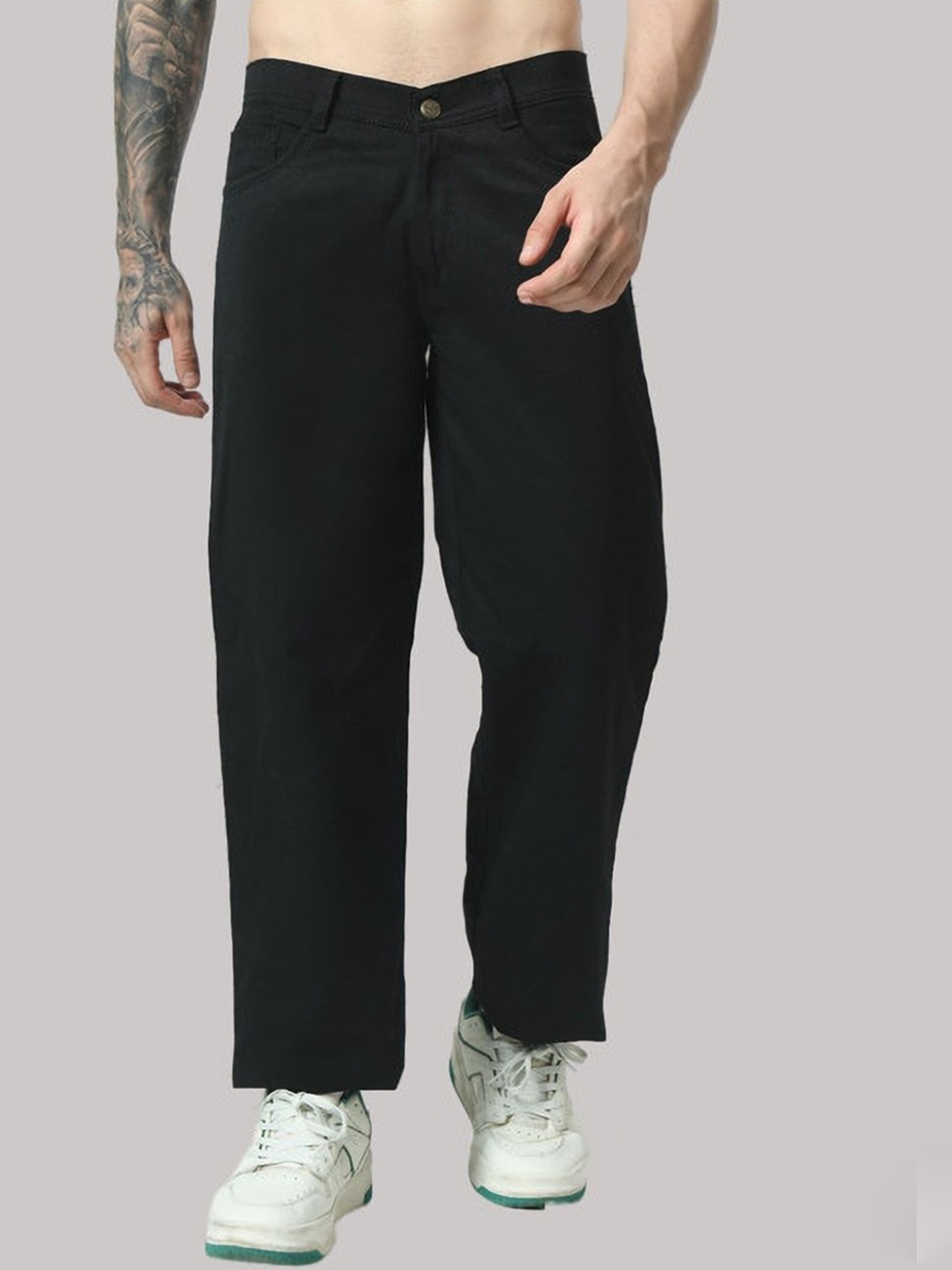 

LINARIA Men Classic Mid-Rise Straight Fit Clean Look Stretchable Jeans, Black