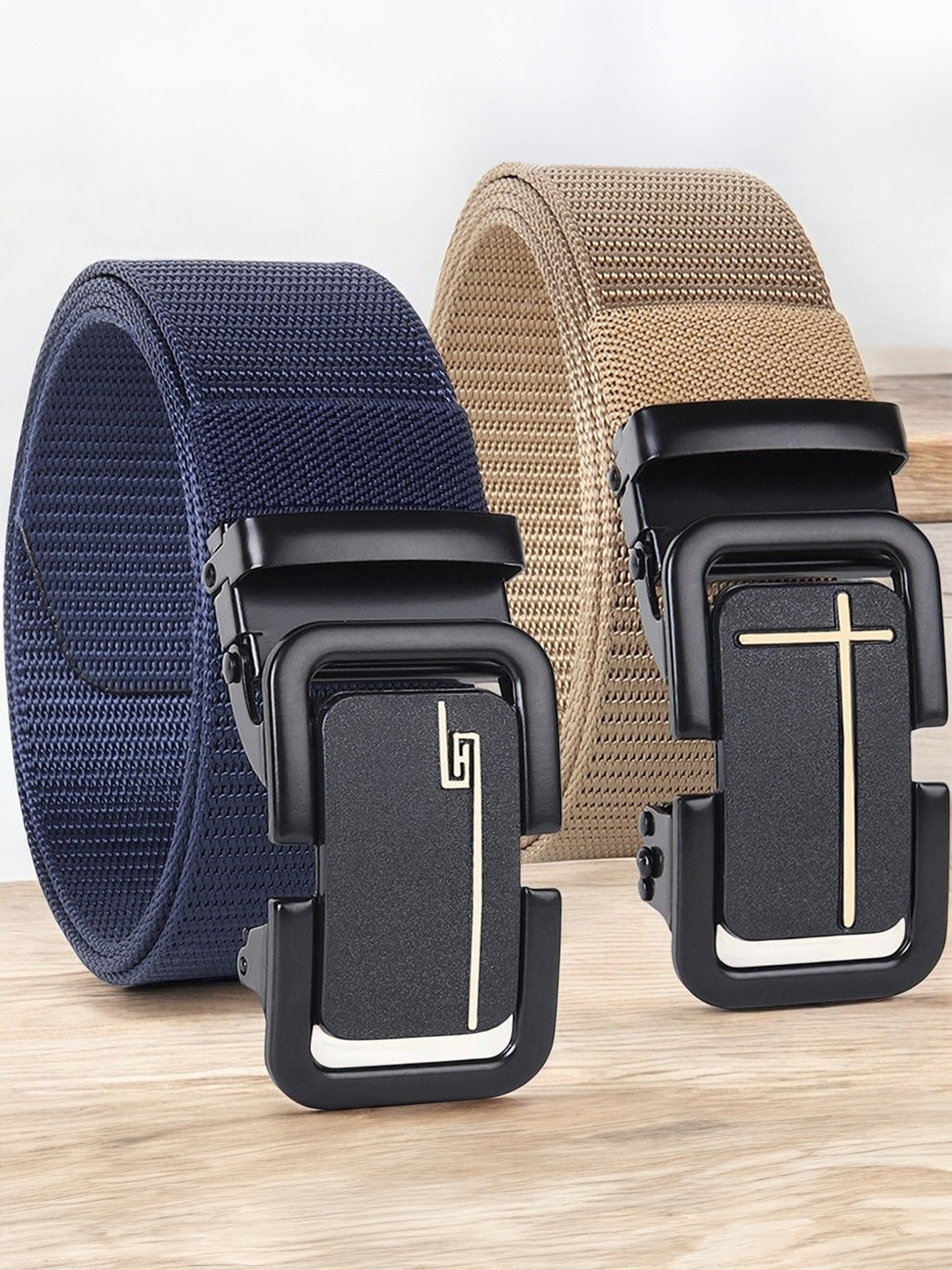 

LOOPA Pack Of 2 Men Woven Design Belt, Blue