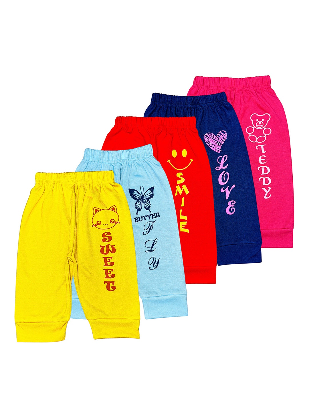 

Surfbae Kids Pack Of 5 Graphic Printed Cotton Joggers, Yellow