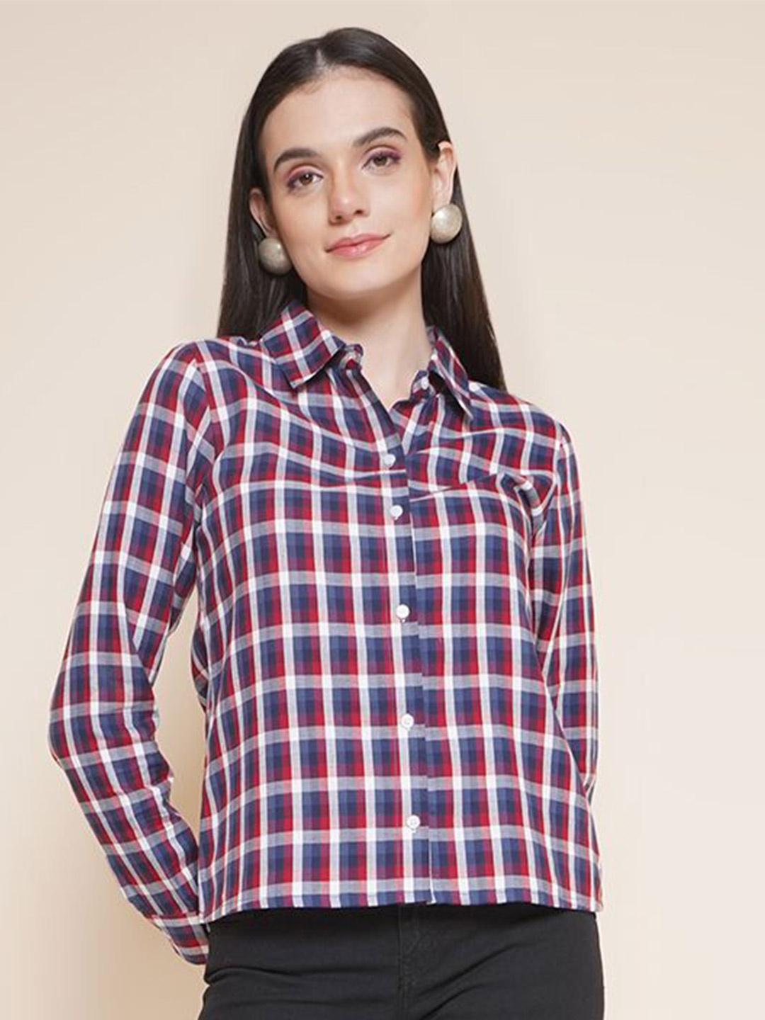 

JAKANARY Women Multi Stripes Opaque Checked Casual Shirt, Blue