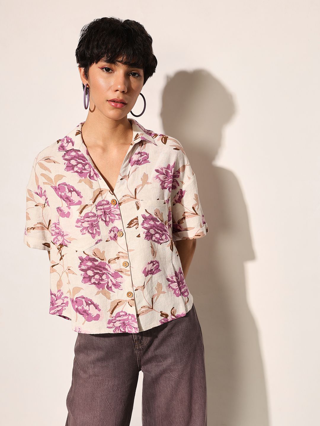 

ONLY Women Floral Opaque Printed Casual Shirt, Purple