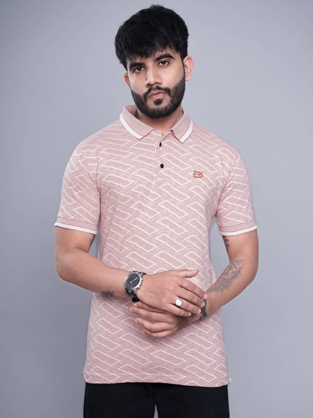 

THE BEETEL HOUSE Men Polo Collar Bio Finish T-shirt, Copper