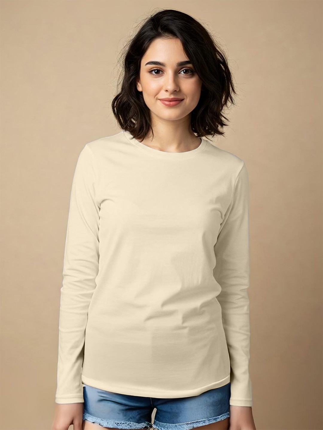 

JUNEBERRY Women Raw Edge T-shirt, Cream