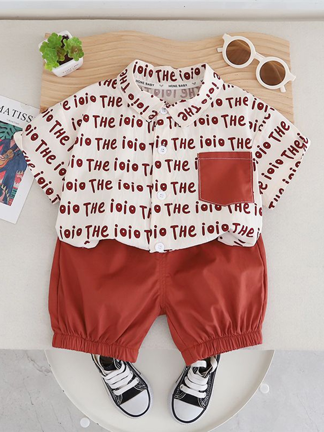 

StyleCast x Revolte Boys Printed Pure Cotton Shirt With Shorts, Brown