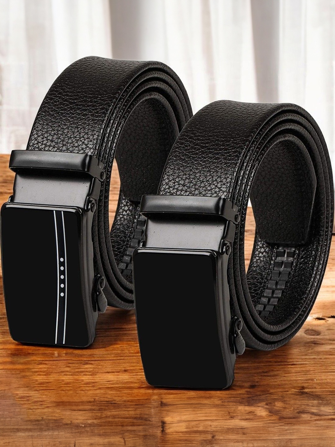 

LOOPA Men Pack Of 2 Formal Belt With Slider Buckle, Black