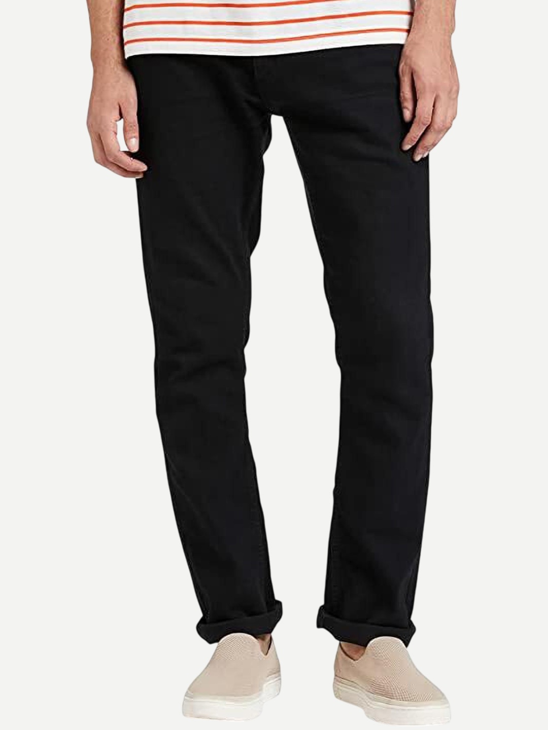 

LINARIA Men Classic Slim Fit Low Distress Jeans, Black
