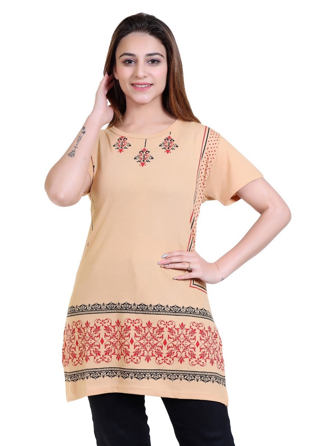 

RG BY S.S. Clothing Women Printed T-shirt, Beige
