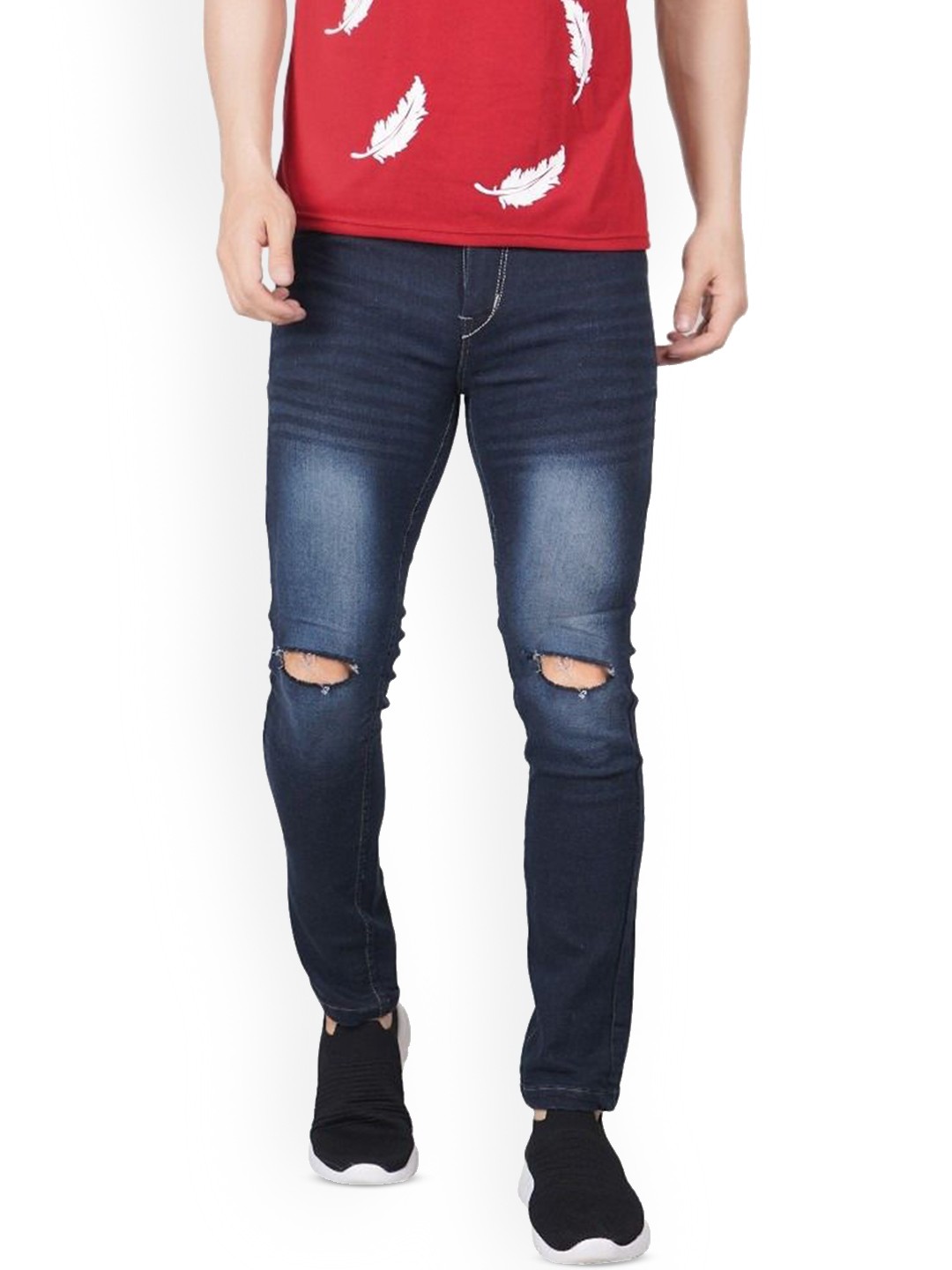 

LINARIA Men Classic Skinny Fit Slash Knee Heavy Fade Jeans, Blue