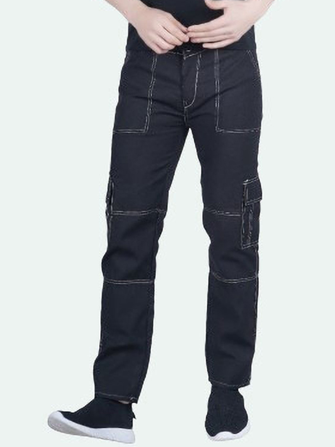 

LINARIA Men Classic Slim Fit Slash Knee Jeans, Black
