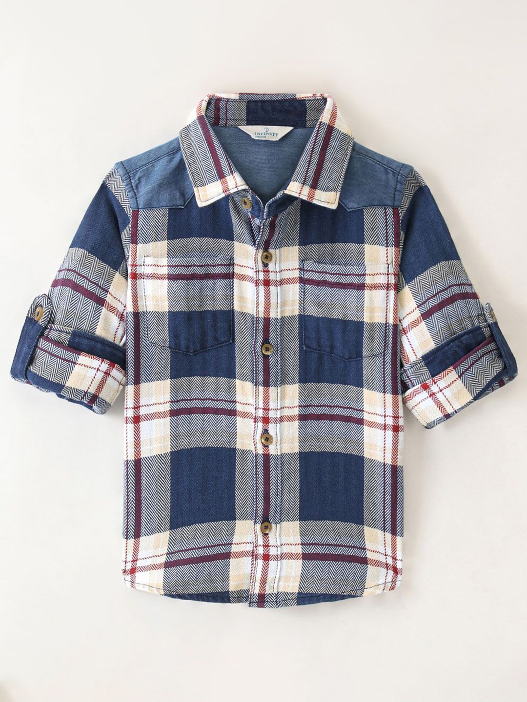 

Infinity Boys Tartan Checks Opaque Checked Casual Shirt, Navy blue