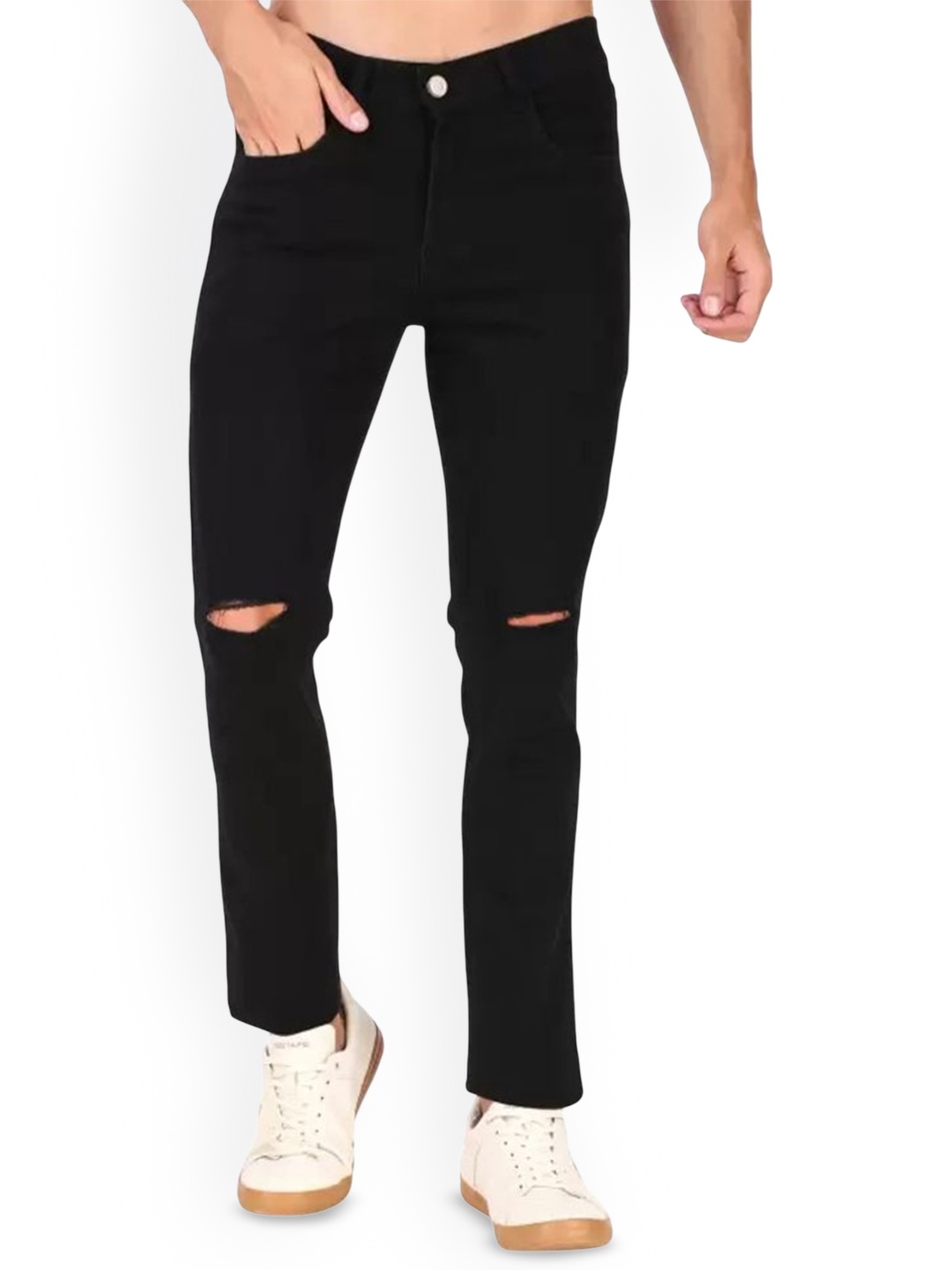 

LINARIA Men Classic Mid-Rise Slim Fit Slash Knee Jeans, Black