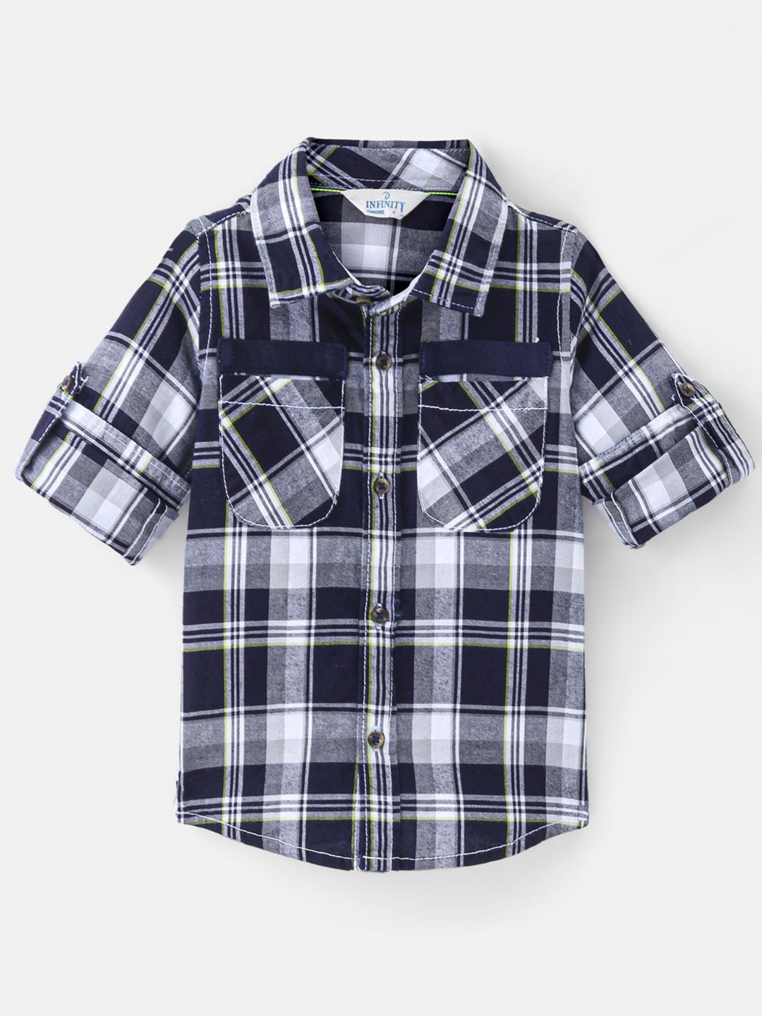 

Infinity Boys Tartan Checks Opaque Checked Casual Shirt, Navy blue