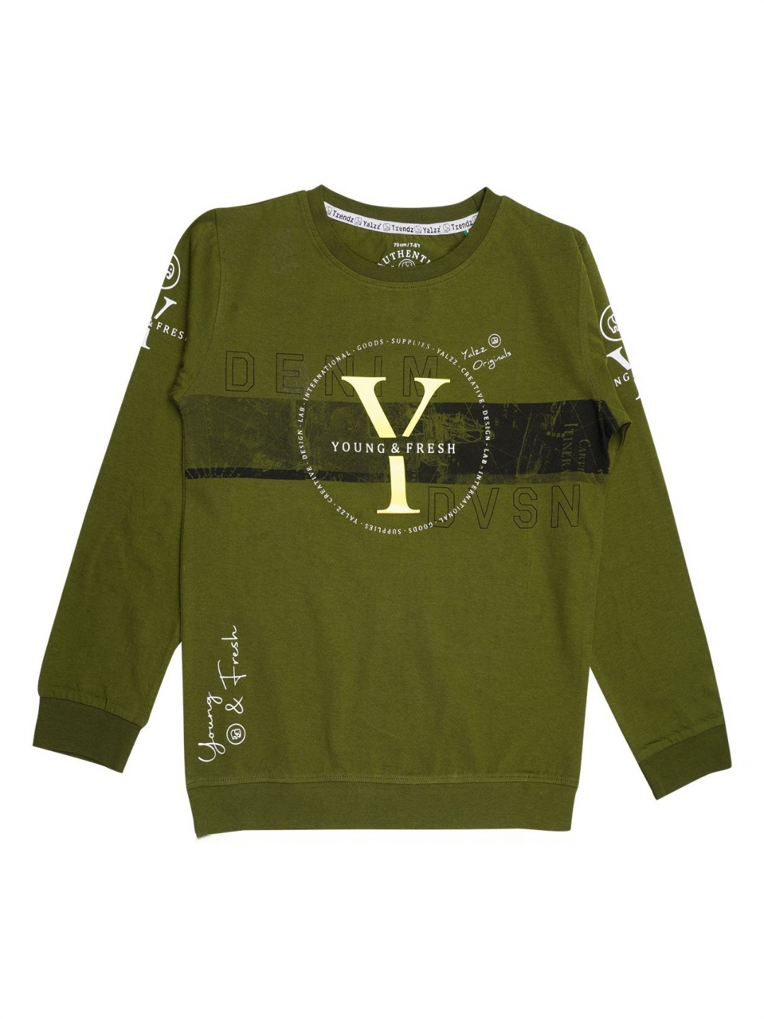 

YALZZ Boys Printed Raw Edge T-shirt, Olive