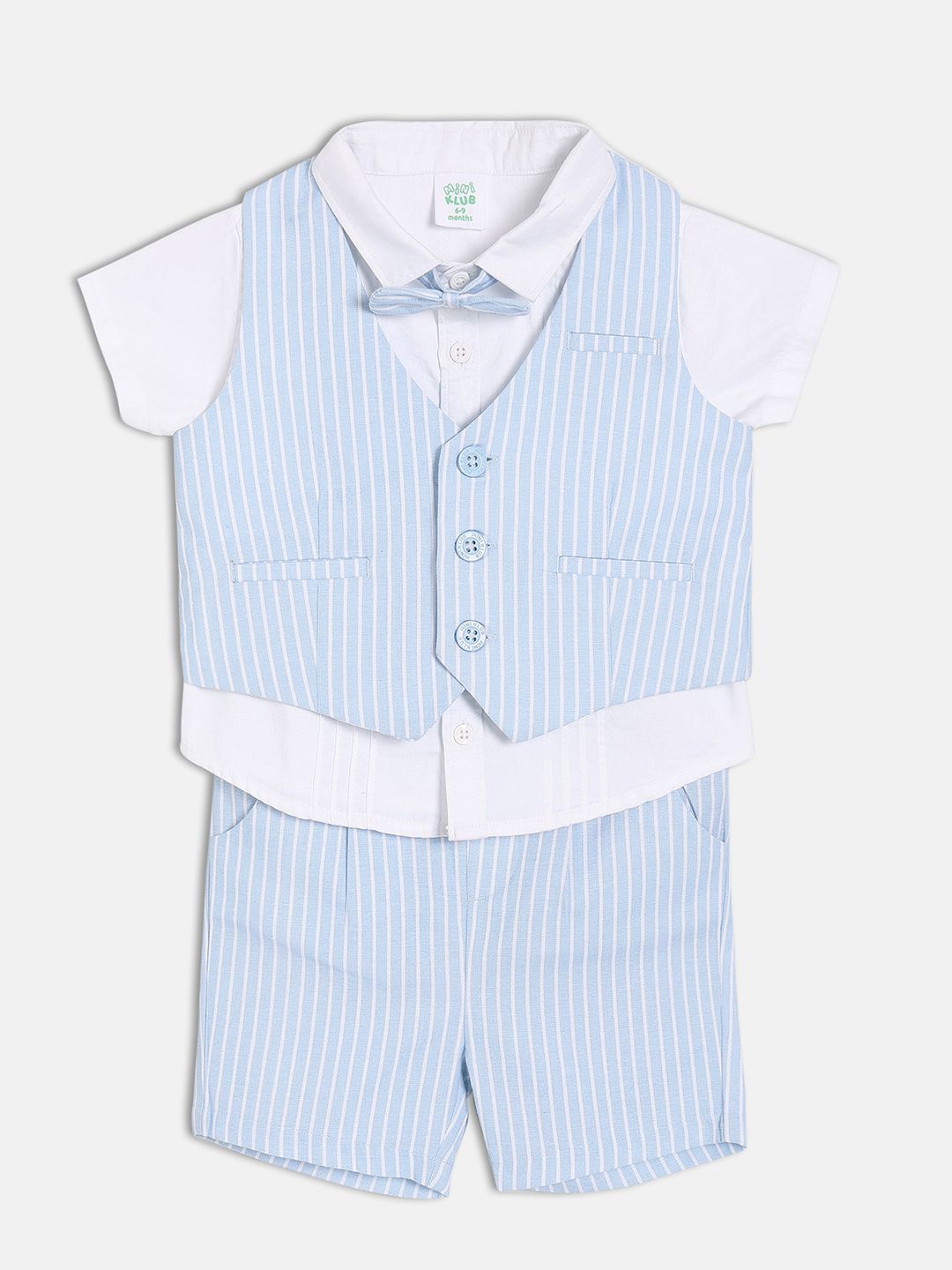 

MINI KLUB Boys Striped Cotton Shirt With Shorts, Blue