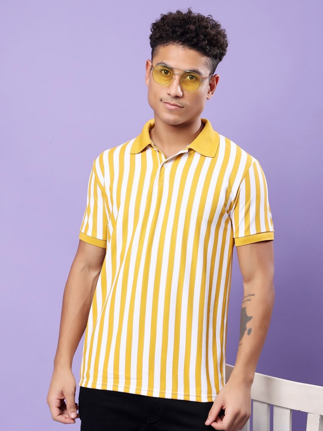 

TQH Men Striped Polo Collar Dri-FIT Pockets T-shirt, Yellow