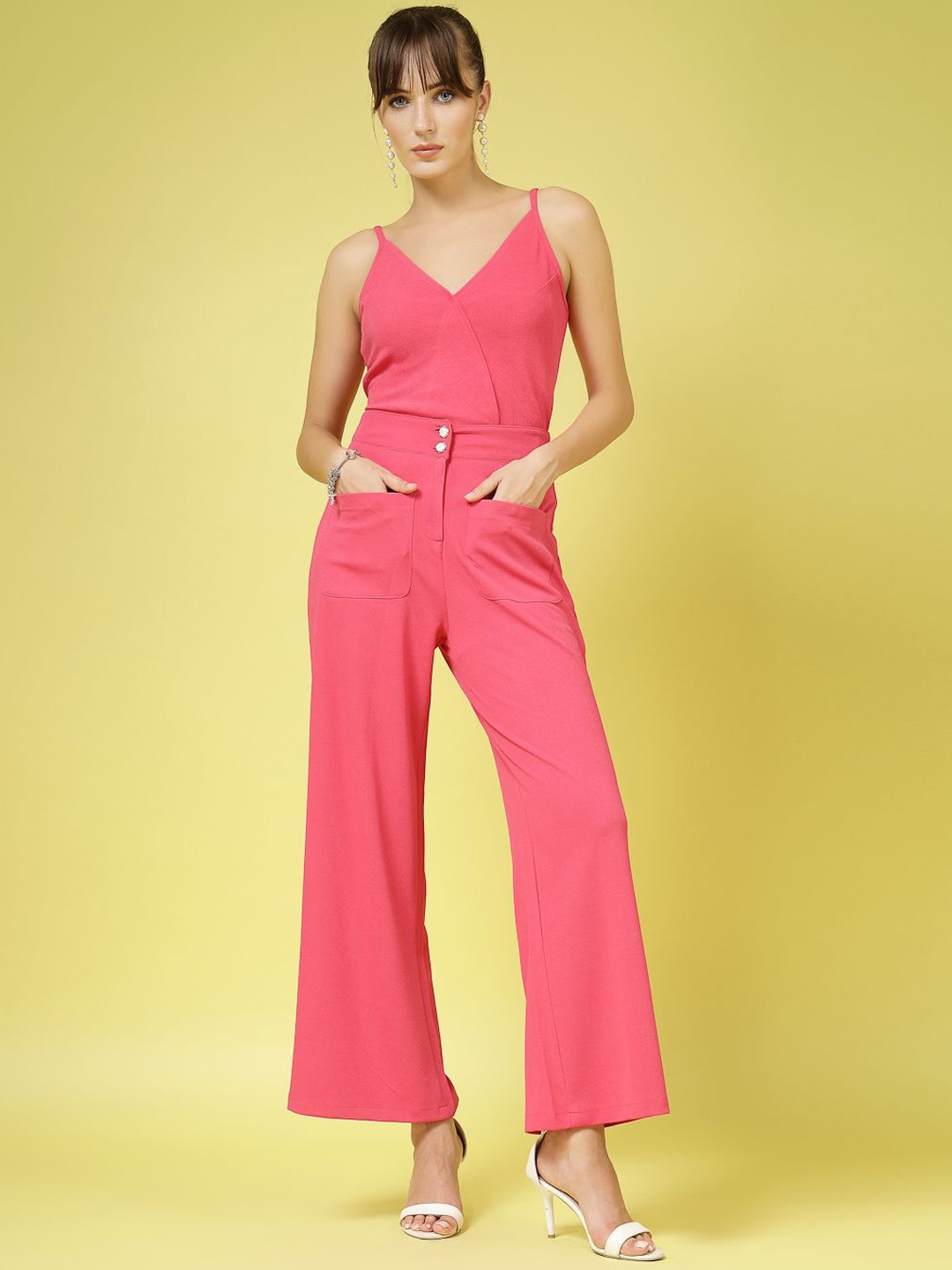 

DressBerry Shoulder Strap Neck Top With Trouser, Pink