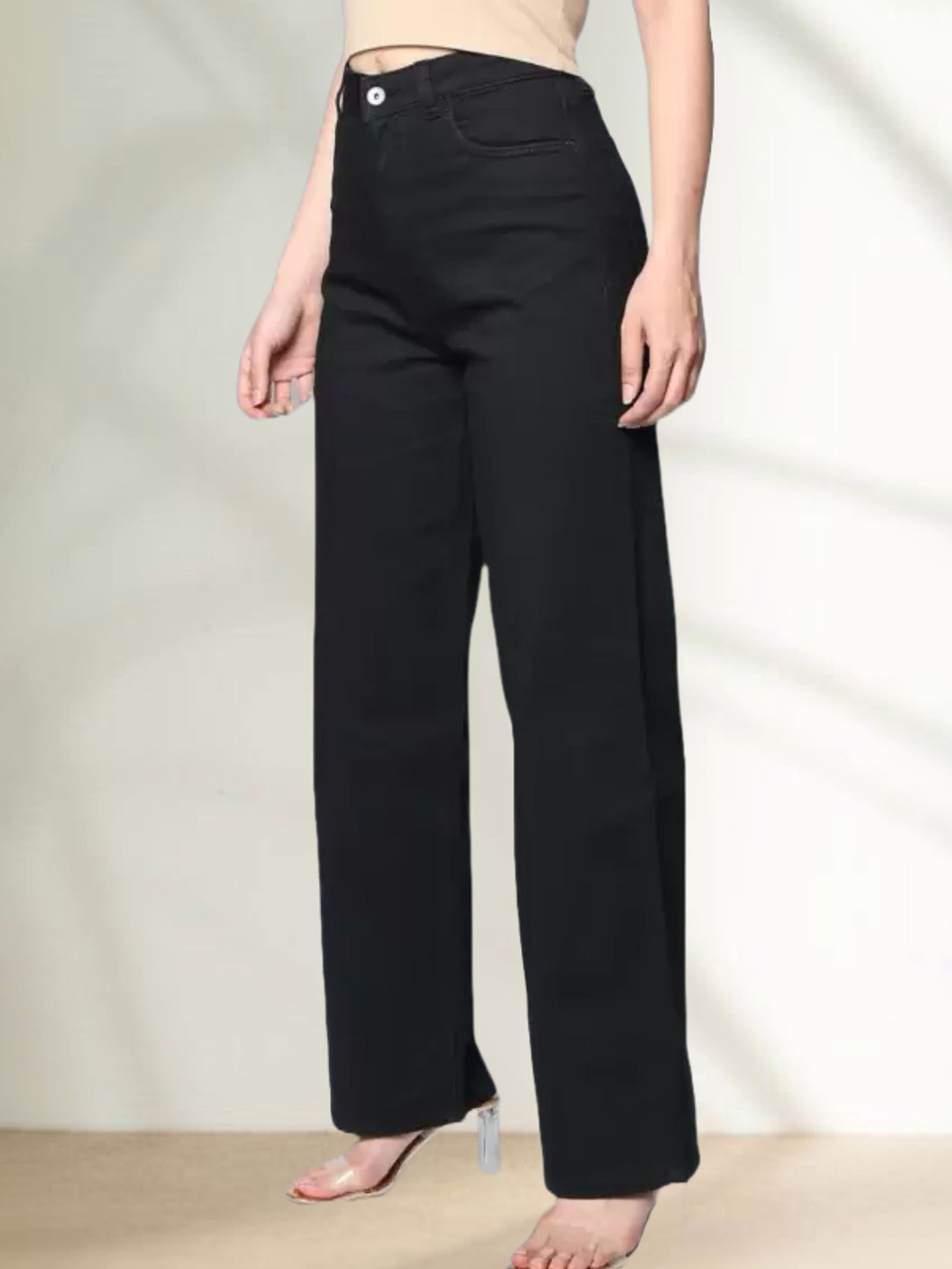 

LINARIA Women Classic Mom Fit Mid-Rise Dark shade Jeans, Black