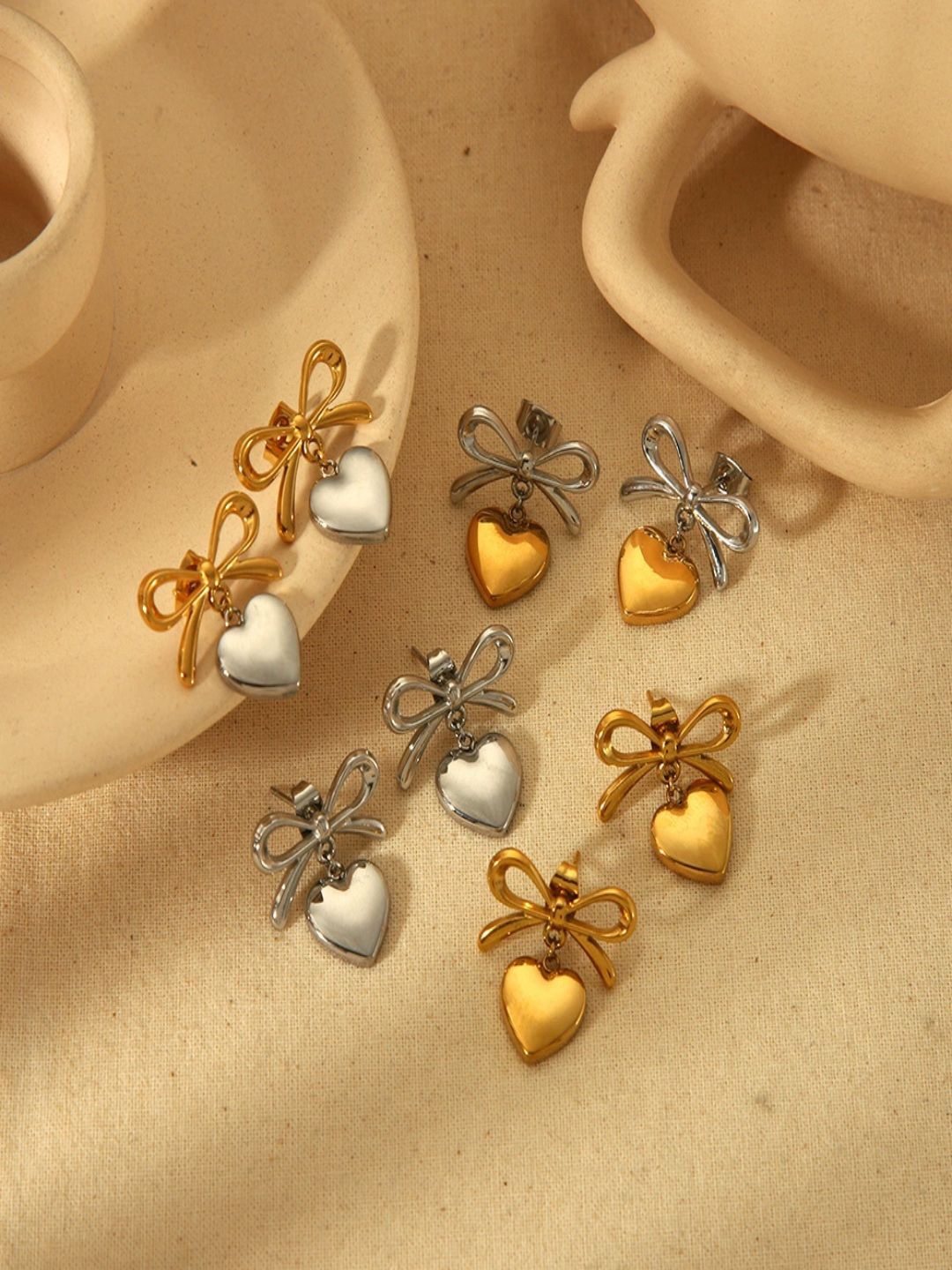 

AQUASTREET 18K Gold-Plated Stainless Steel Heart Shaped Drop Earrings