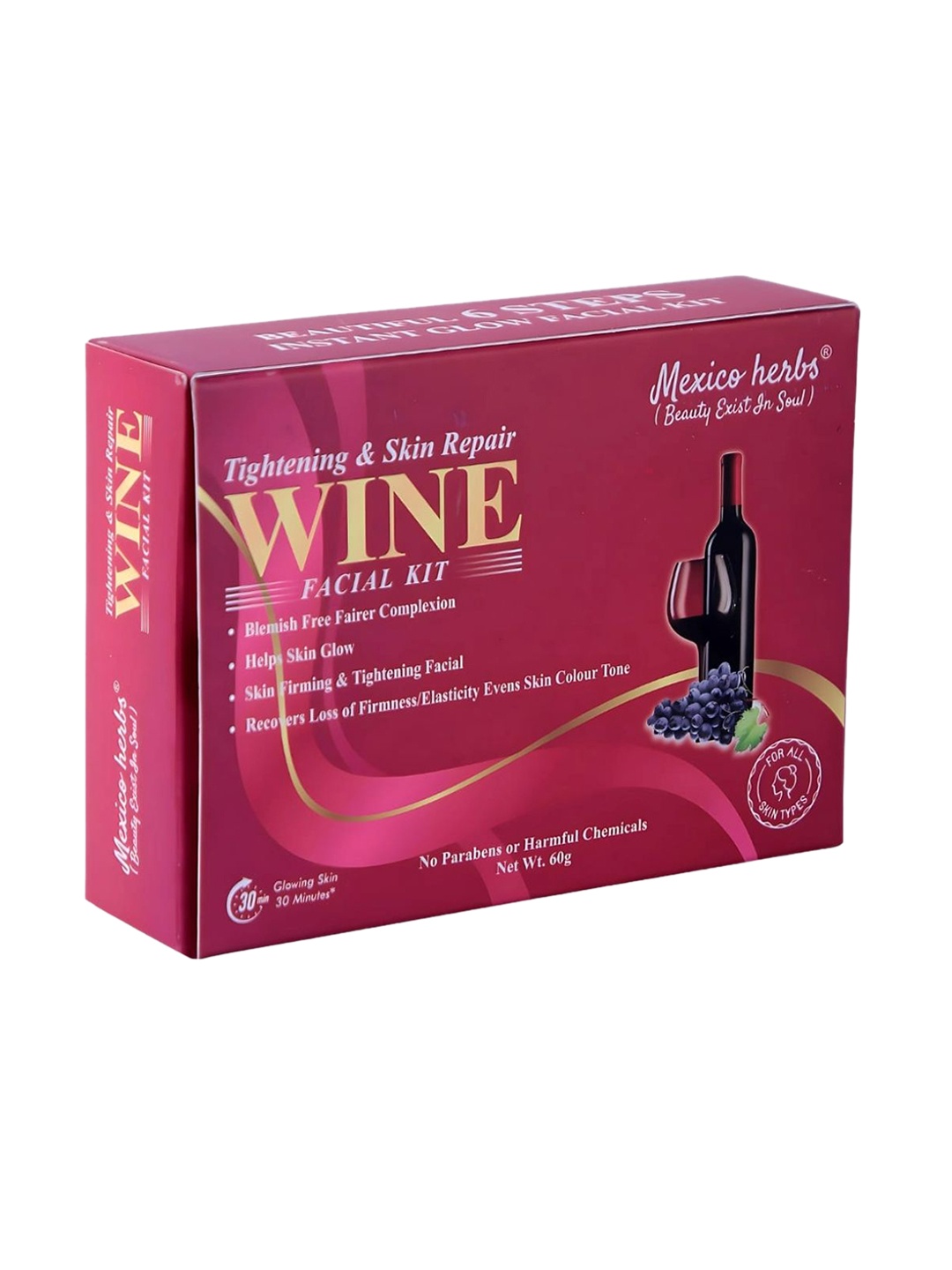 

Mexico herbs 6 Step Red Wine Advance Anti Ageing Facial Kit - 60 g, Gold
