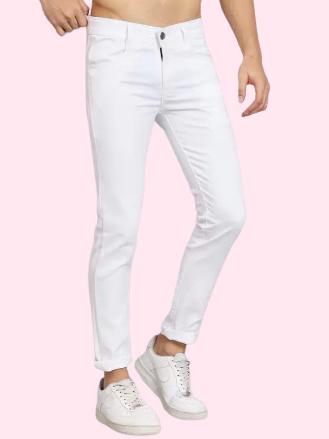 

LINARIA Men Cotton Cotton Classic Slim Fit Mid-Rise Highly Distressed Jeans, White