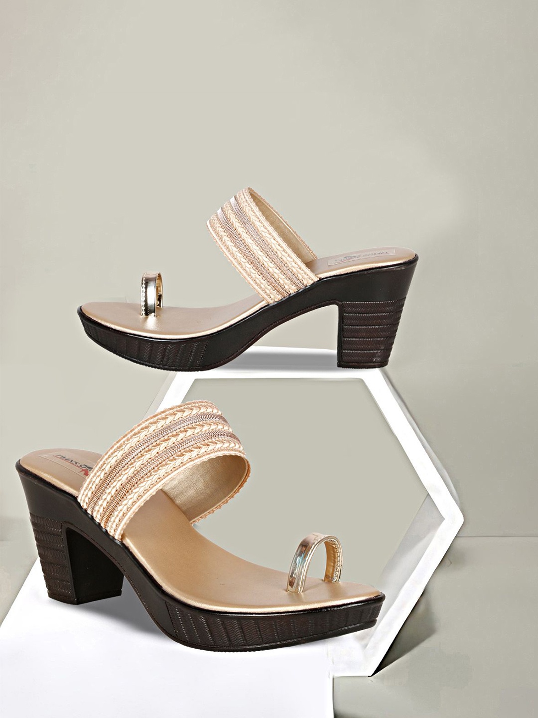 

TWINSSHOE Women Block Heels Sandals, Gold