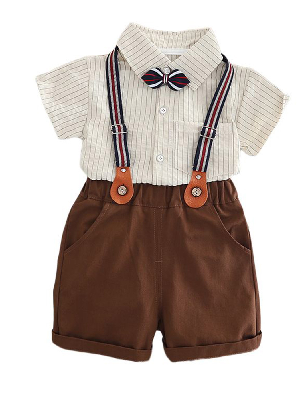 

StyleCast x Revolte Boys Striped Pure Cotton Shirt With Shorts, Cream