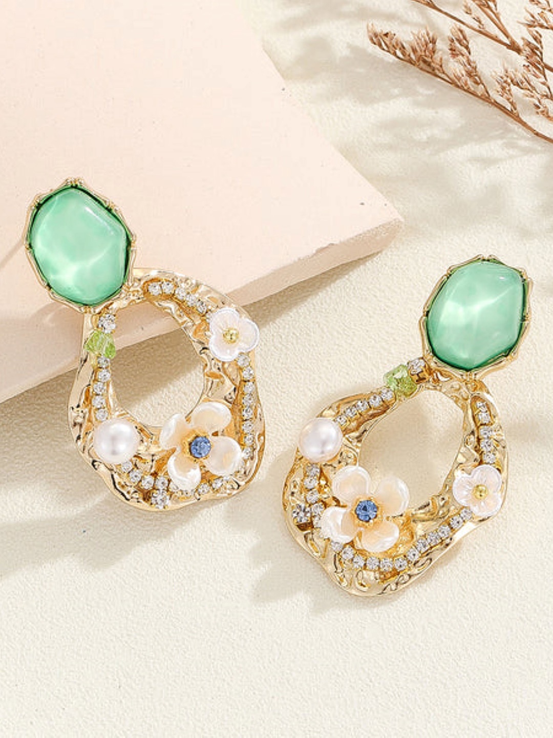 

SUBHAGALANKAR Gold-Plated Pearls Studded Contemporary Drop Earrings