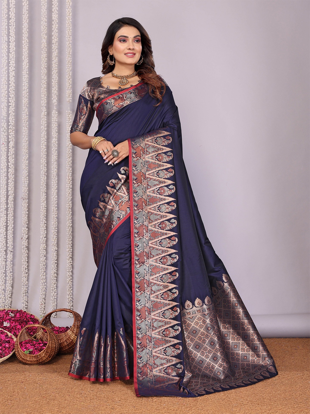 

VEECHIS Woven Design Zari Banarasi Saree, Navy blue