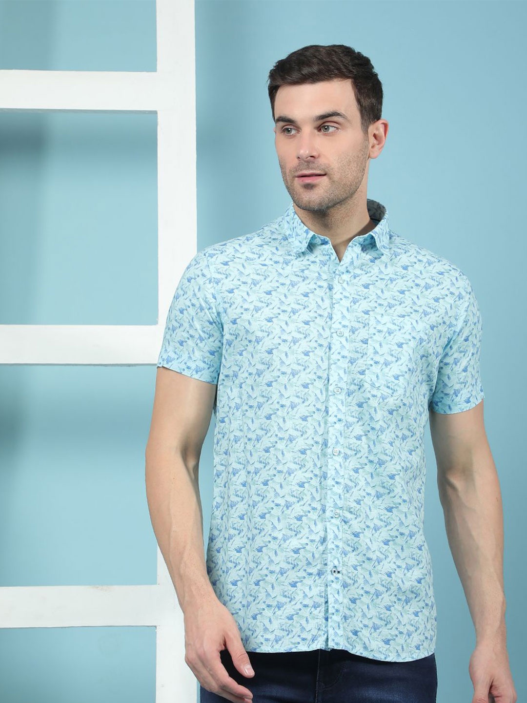 

Canary London Men Smart Slim Fit Opaque Printed Casual Shirt, Blue
