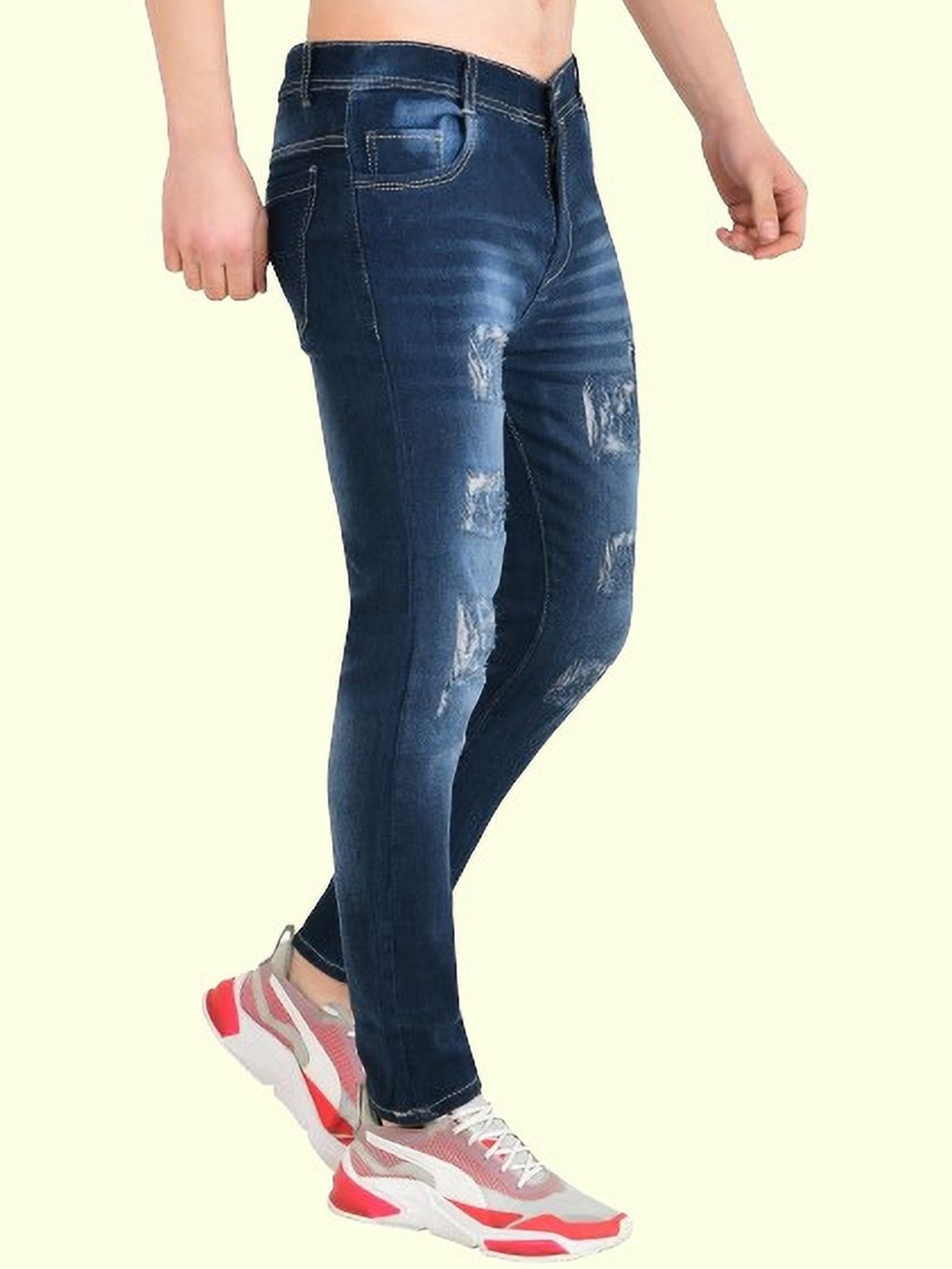 

LINARIA Men Classic Slim Fit Highly Distressed Light Fade Jeans, Blue