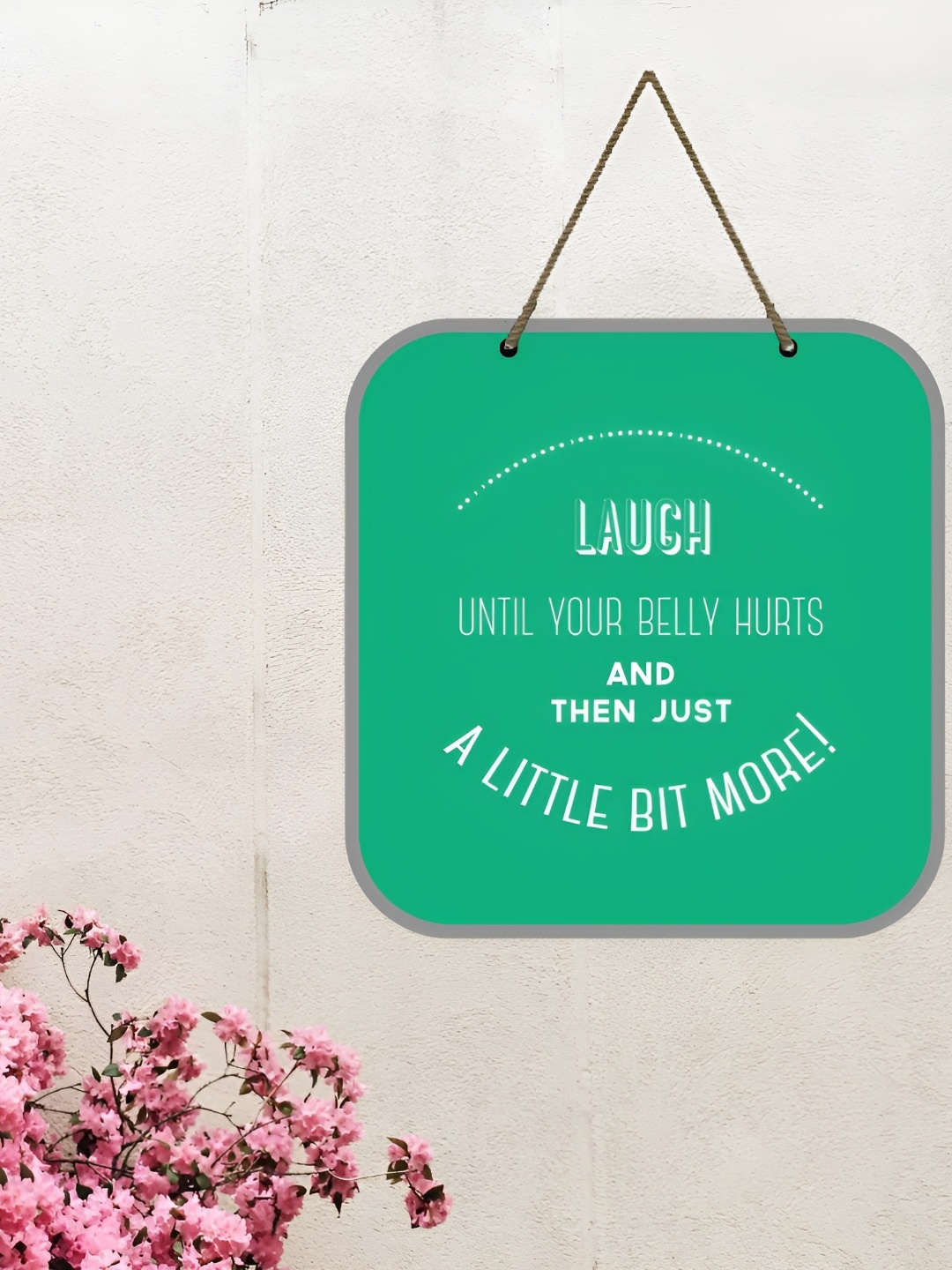 

Webelkart Green & White Laugh Printed Wooden Wall Hanging