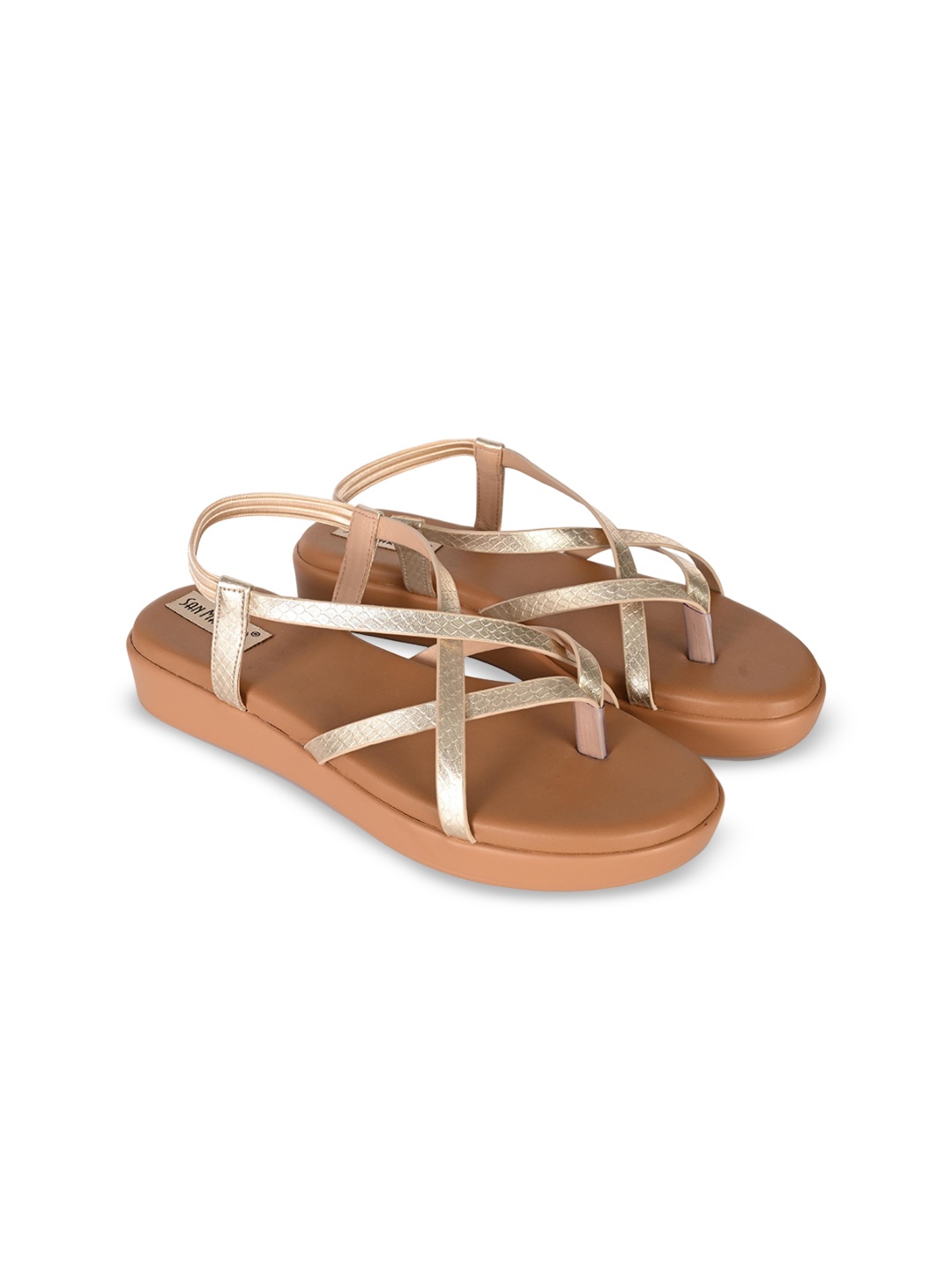 

San Marino by Shoe Bank Women Textured Open Toe Flats, Gold