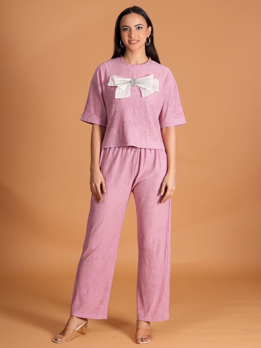 

Belfry Self Design Round Neck Pure Cotton Top With Trouser, Pink