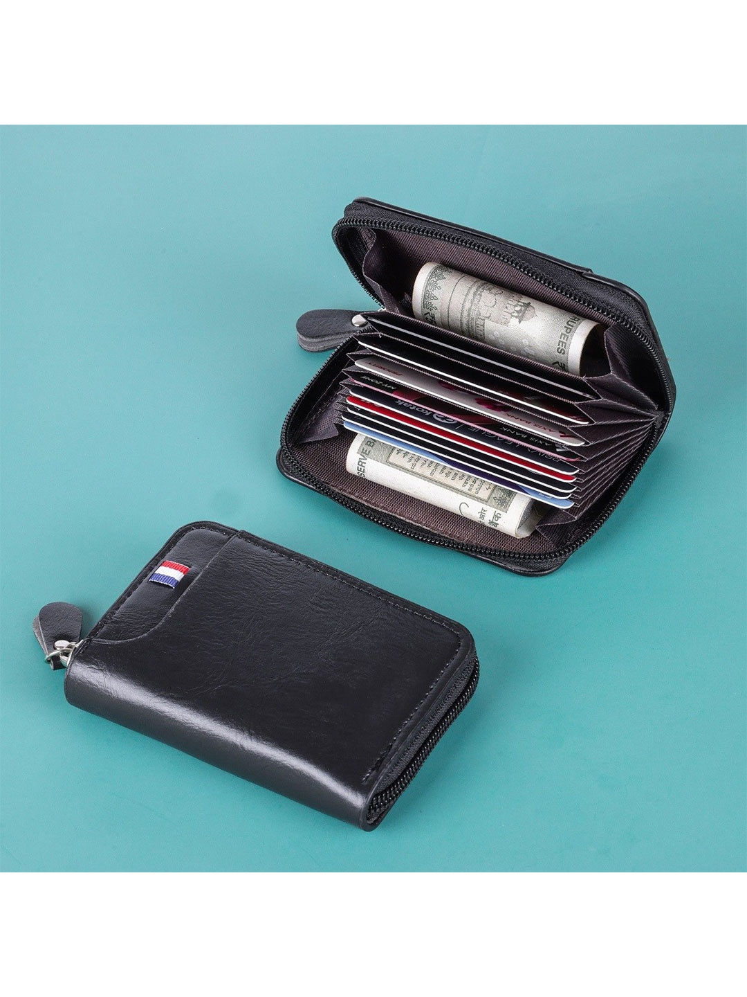 

SZN Women Zip Detail Leather Card Holder, Black