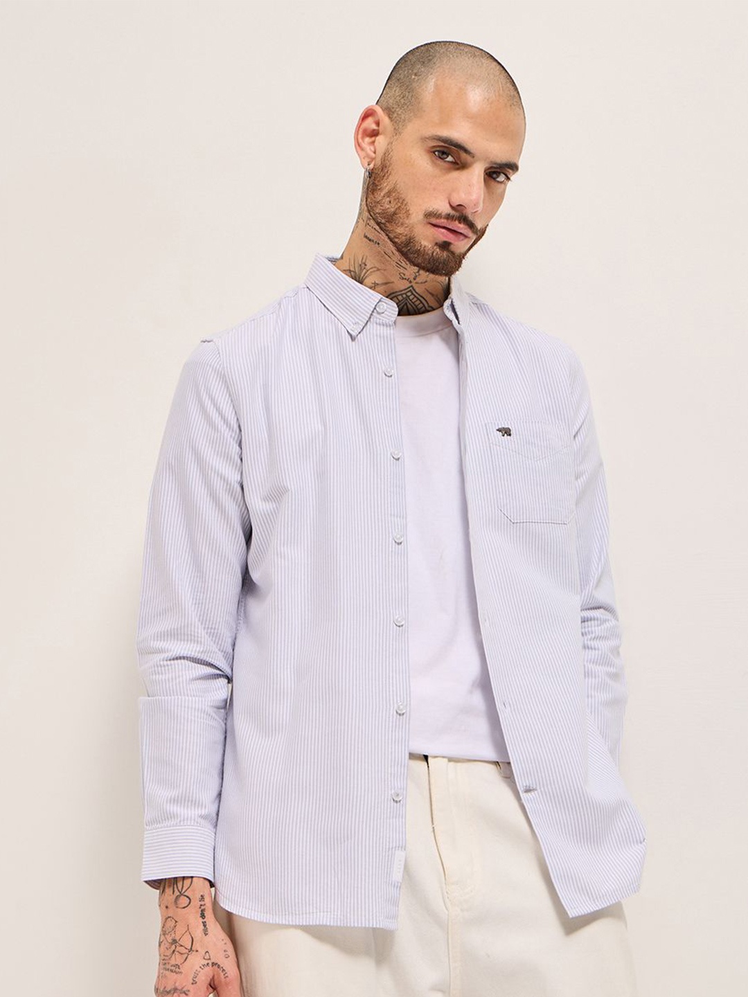 

THE BEAR HOUSE Men Slim Fit Opaque Striped Casual Shirt, Grey