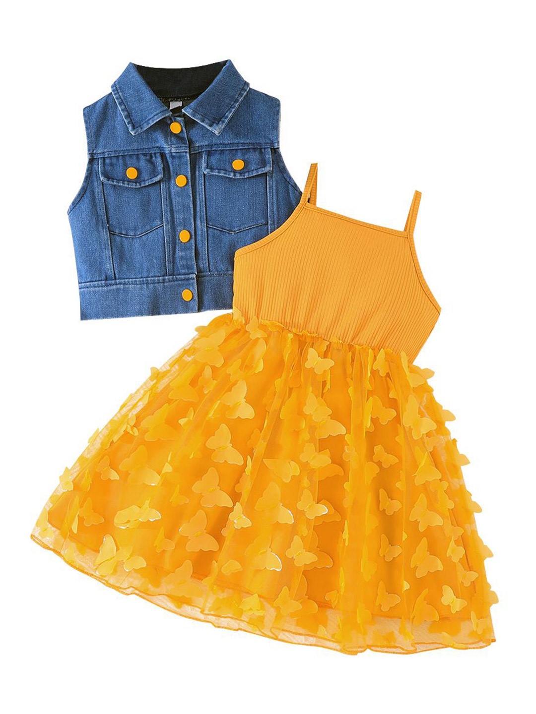 

StyleCast x Revolte Girls Shoulder Straps Dress With Waistcoat Jacket, Yellow
