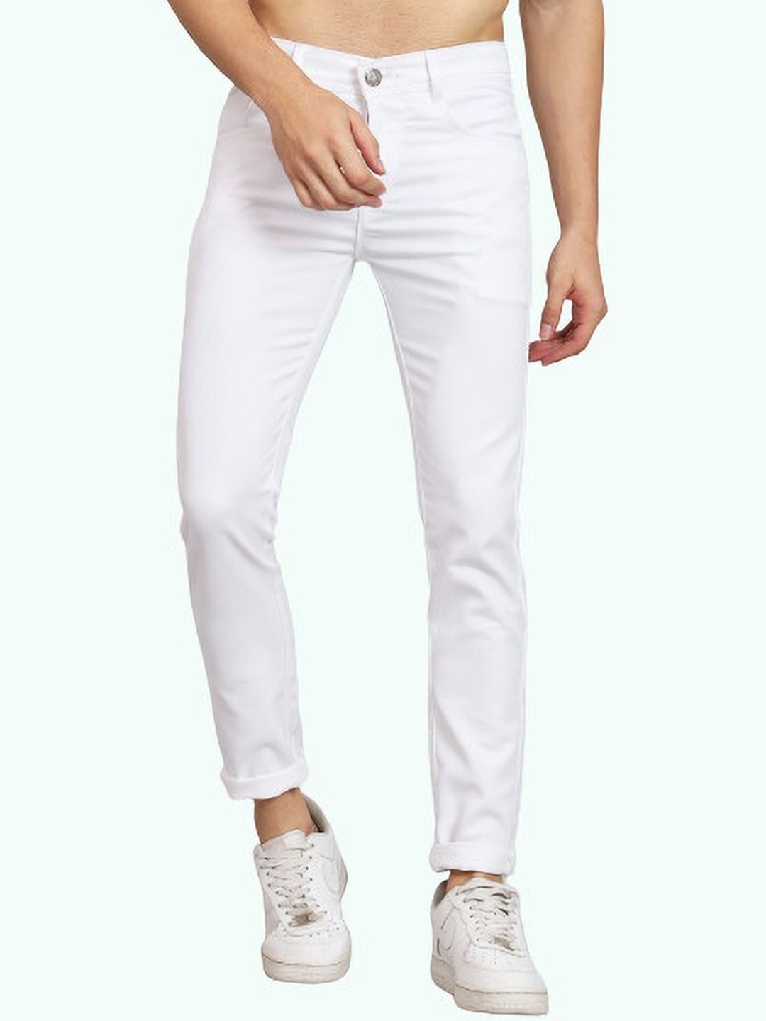 

LINARIA Men Classic Mid-Rise Slim Fit Clean Look Cotton Jeans, White