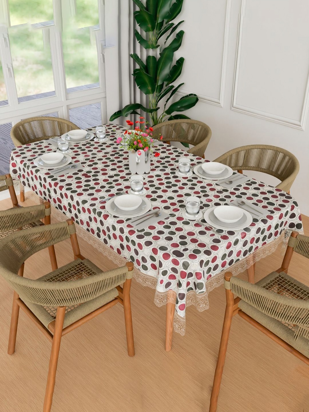 

Aura White Polka Dot Printed Waterproof 6-Seater Rectangle 1.52 m x 2.3 m PVC Table Cover