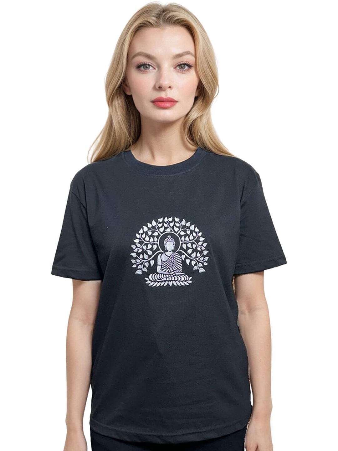 

MAATIR DESIGNS Women Embroidered Cotton Top, Black
