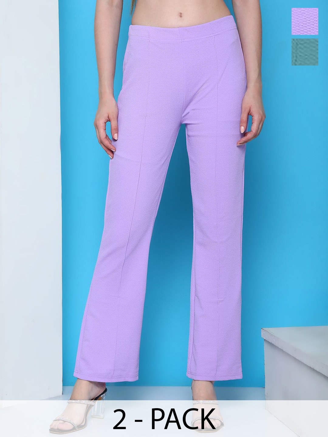 

Tromko Women Pack Of 2 Relaxed High-Rise Trousers, Purple