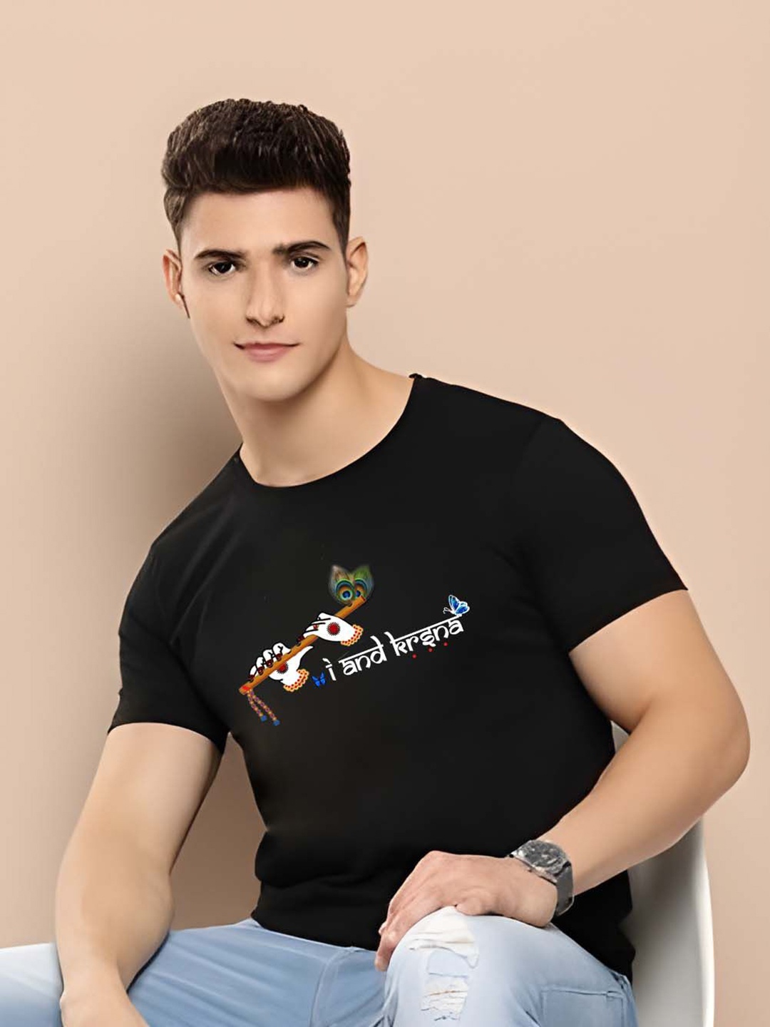 

THE BEETEL HOUSE Men Drop-Shoulder Sleeves T-shirt, Black