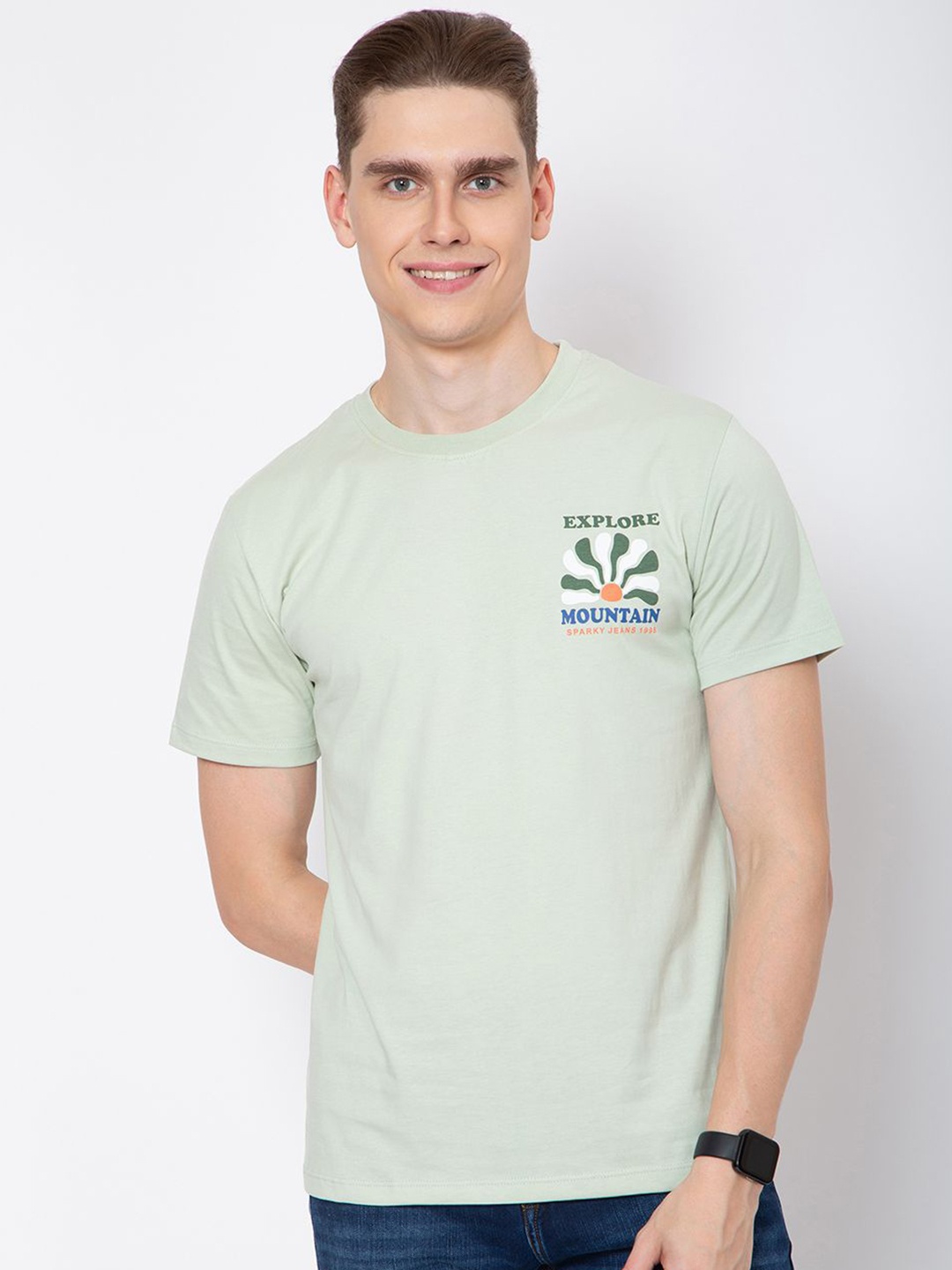 

Sparky Men Typography Applique T-shirt, Olive